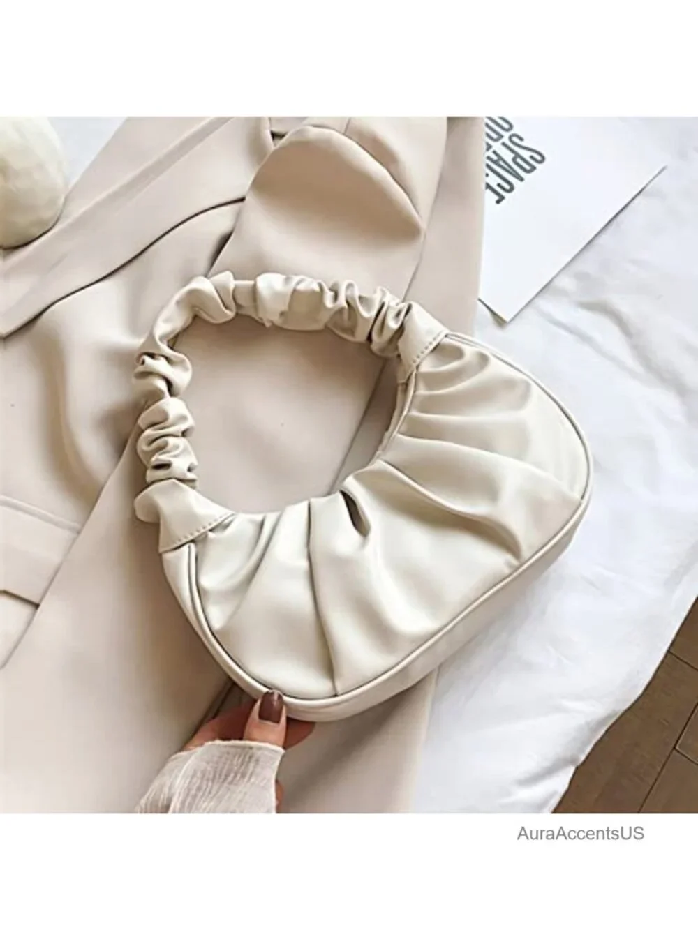 Vegan Leather Ruched Hobo Purse with Magnetic Clasp